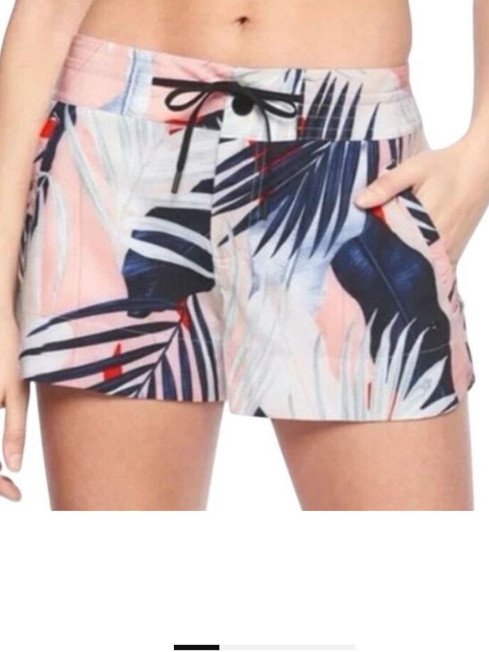 Athleta Hudson Board Shorts Tropical Print Drawstring Swim Pockets Navy Pink 8